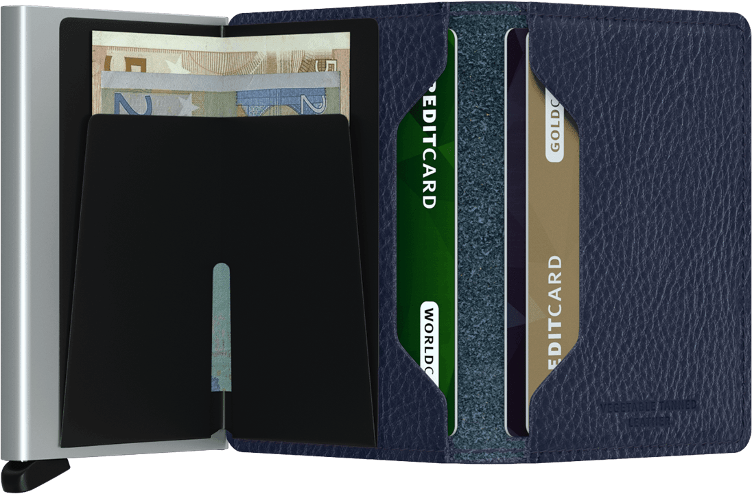 Slimwallet vegetable tanned navy silver open