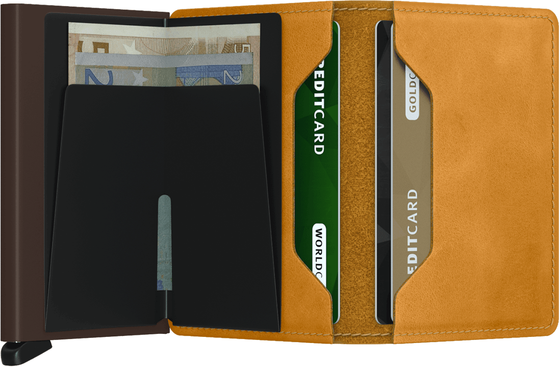 Slimwallet vintage ochre open