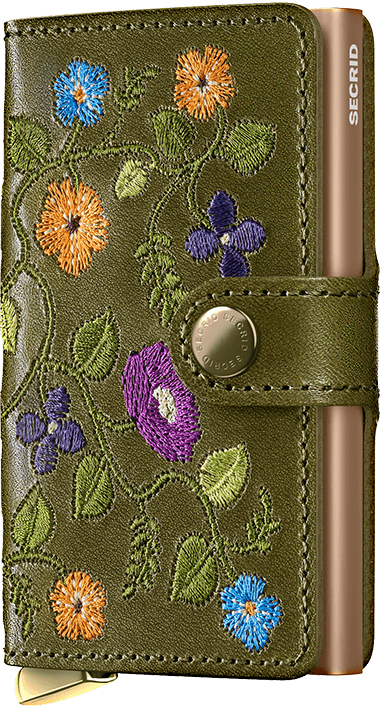 premium miniwallet stitch floral olive front