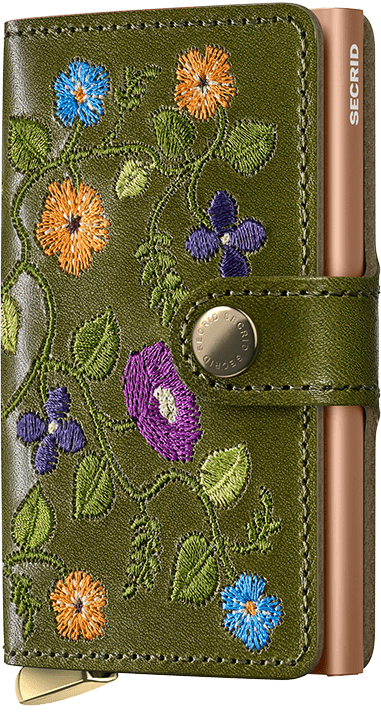 Premium Miniwallet Stitch Floral Olive Plus Front