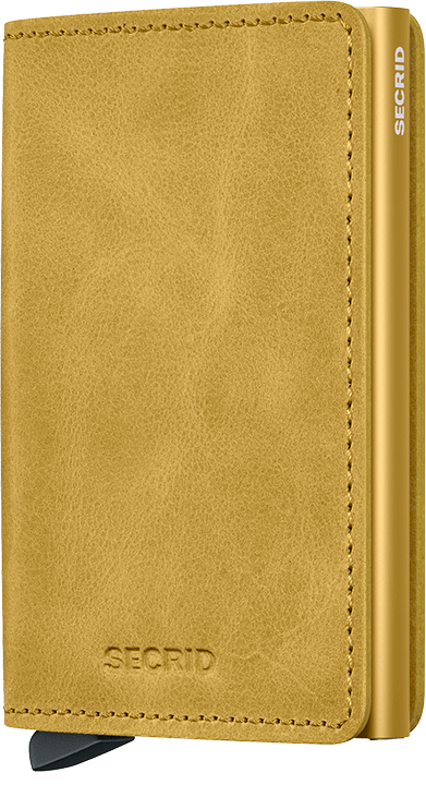 Front view image of slimwallet-vintage-yellow wallet