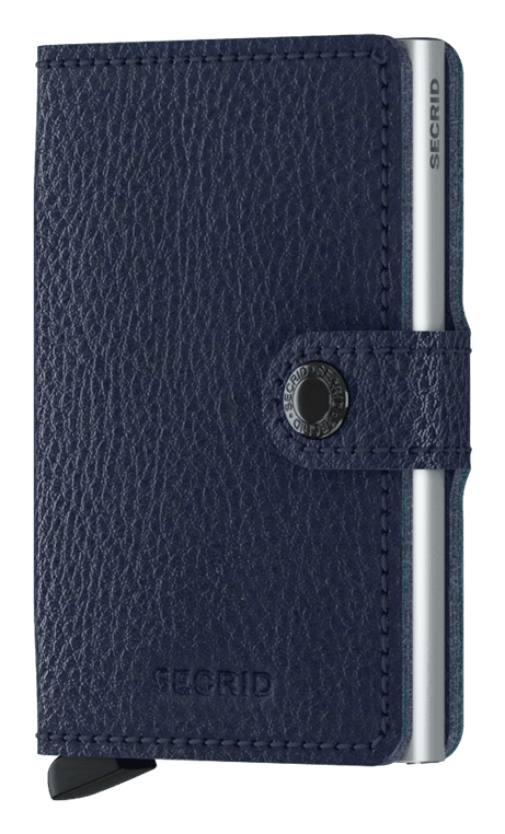 Front view image of miniwallet-veg-navy-silver wallet