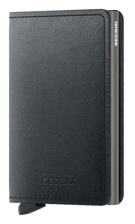 Front view image of slimwallet-mirum-plant-based-black wallet