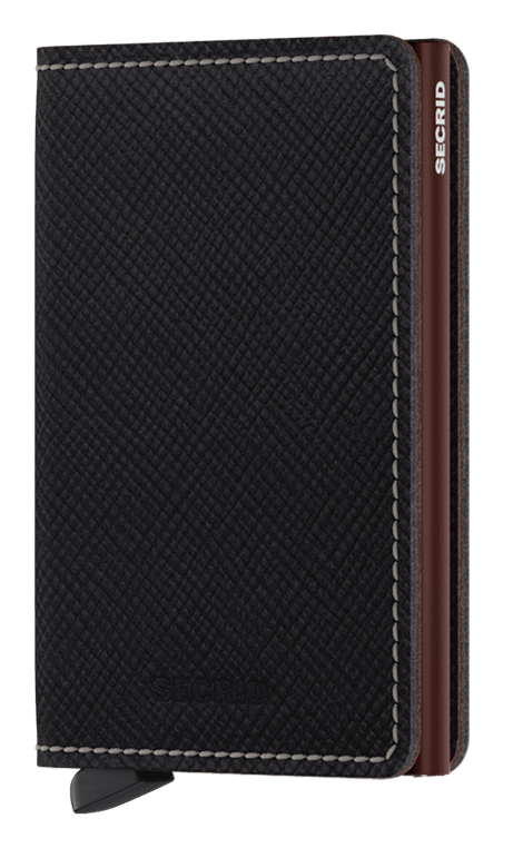 Front view image of slimwallet-saffiano-brown wallet