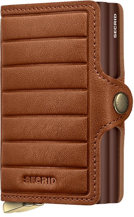 Front view image of premium-twinwallet-emboss-lines-cognac-- wallet