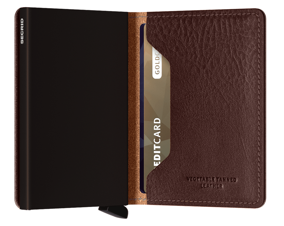 Slimwallet vegetable tanned espresso brown expl