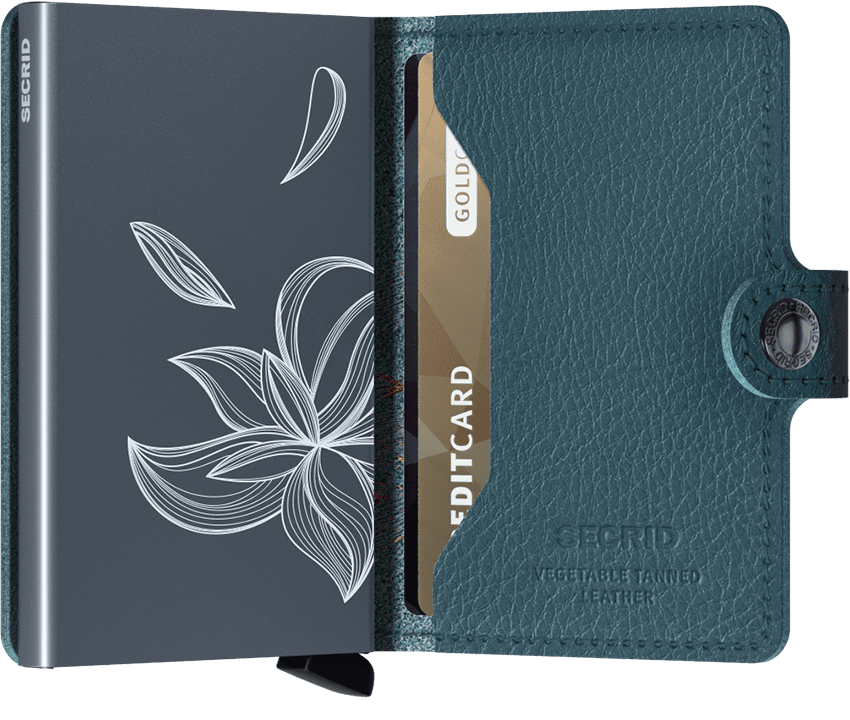 Secrid Miniwallet Stitch Magnolia Petrolio open